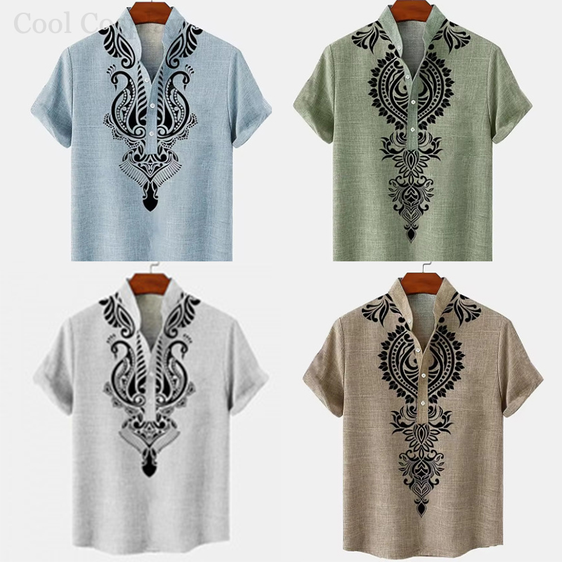 Ethnic Fashion Men - Male Retro Tops Henley Shirt Men's