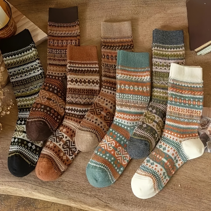 Retro 7-Color Mid-Calf Socks f - Winter Ethnic Fashion For Women review and price