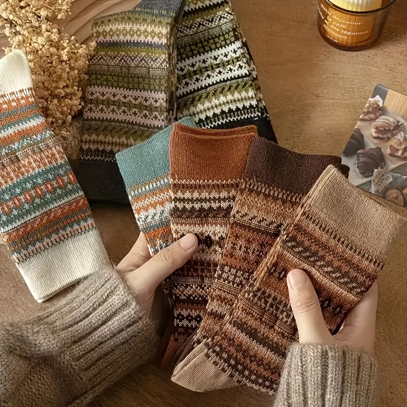 Retro 7-Color Mid-Calf Socks f - Winter Ethnic Fashion For Women review and price