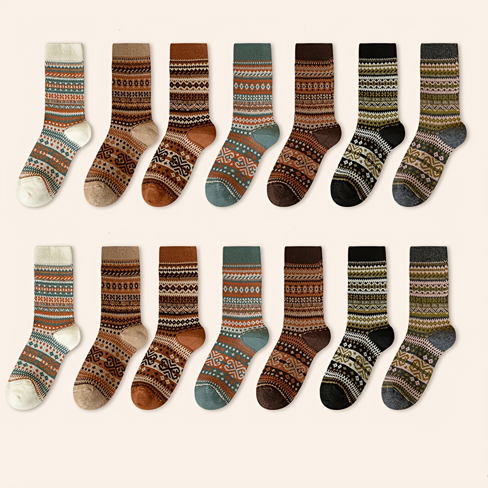 Retro 7-Color Mid-Calf Socks f - Winter Ethnic Fashion For Women review and price