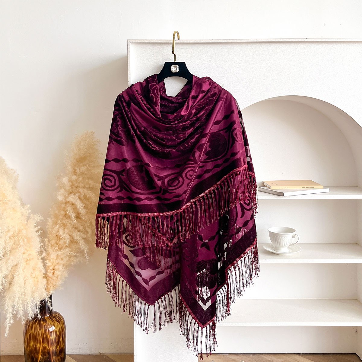 Retro Velvet Tassel Scarf Flor - Winter Ethnic Fashion For Women review and price